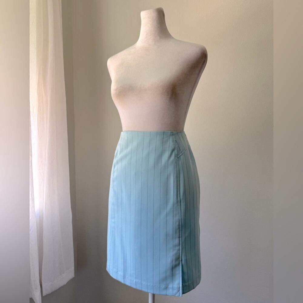 Vintage ‘90s J.G. Hook Light Blue Pinstripe Pencil Mini Skirt